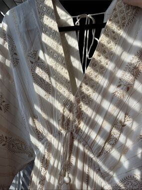 Sz S❤️🔥NWT APRICOT Cream Gold Foil Tassel Embroidered Sequin V Neck Boho Maxi